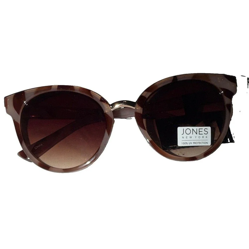 Jones New York Women's Round Striped Sunglasses, Brown Frame, 100% UV Protection
